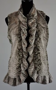 Multiples Womens Petite Small Faux Fur Open Vest - Browns Grays - Lined - Picture 1 of 8