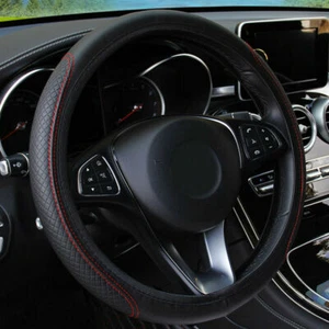 Car Steering Wheel Cover PU Leather Good Grip For 15" 38CM Accessories Black+Red - Picture 1 of 12