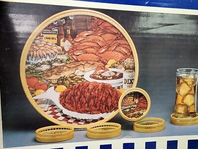 NOS 80s NEW ORLEANS D.H. Holmes BAYOU BANQUET TRAY DIXIE BEER Tabasco coaster - Image 1 of 4