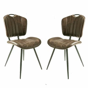 PAIR OF CHESTNUT BROWN DINING CHAIRS / HEALEY / VEGAN FAUX LEATHER / BOXED - Picture 1 of 8