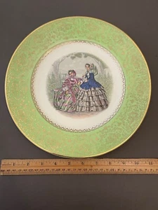 VTG IMPERIAL SALEM GREEN & 23K GOLD TRIM PLATE 2 VICTORIAN WOMAN 10 3/4" - Picture 1 of 5