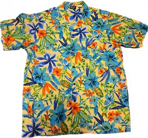 Edwards Men's Hawaiian Shirt Floral Yellow Blue Orange Green Shirt Size Medium - Picture 1 of 4