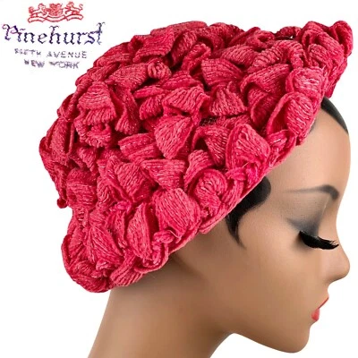 Винтажная шапка 1940-х Pinehurst Fifth Ave с красными розовыми шенильными петлями 40-е 50-е США 22,5 - Изображение 1 из 4