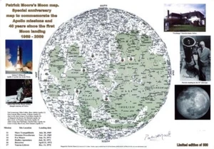 Patrick Moore A3 Moon Map  Apollo, Space signed, autographed - Bild 1 von 1