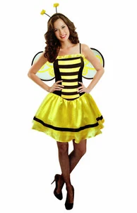 sexy Biene Damen Kostüm 3 teilig Kleid Flügel Haarreif Karneval Cosplay Fasching - Bild 1 von 5