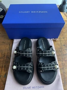 Stuart Weitzman Goldie Pearl Black Tweed Women's Black Sandals Sport Slide Sz 7 - Picture 1 of 8