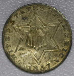 1857 3 Cent Silver AU Details - Picture 1 of 2