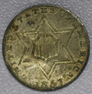 1857 3 Cent Silver AU Details - Image 1 of 2