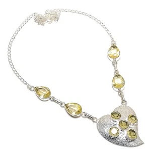 Lemon Quartz Gemstone Handmade 925 Sterling Silver Jewelry Necklace Size 18" - Picture 1 of 1