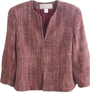 Vintage DONCASTER (12) Rosa & Schwarz Tweed 100% Seide Blazer/Jacke 3/4 Ärmel - Bild 1 von 17
