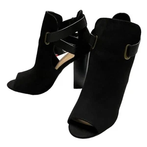 Shoedazzle Women's Rika Heeled Peep-Toe Sandal Sz 7.5 Black Side Cutouts - Picture 1 of 8