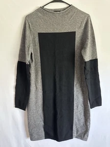 Lochleven Pulloverkleid Wolle-Kaschmir-Mischung Colorblock hochgeschlossen schwarz grau Gr. L - Bild 1 von 9