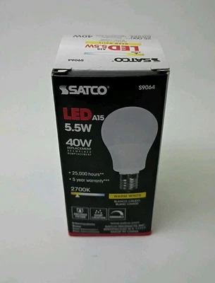 Satco S9064 LED Bulbs 5.5W=40W  Dimmable A15  Int Base Damp Locations  - Image 1 of 4