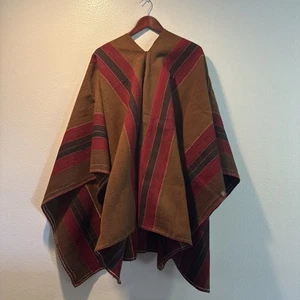 Vintage Traditional Handwoven Wool Poncho Heavy 66” X 52” - Picture 1 of 19