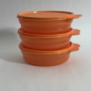 Cuencos de cereal naranja de 6" Tupperware Impressions de colección #2415 ~ Lote de 3 ~ con tapas ~ - Imagen 1 de 16