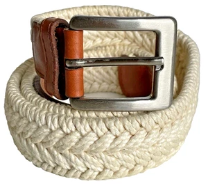 Cinturón Ermenegildo Zegna Para Hombre 38 Blanco Cuero Trenzado Latón Hebilla Hecho en Italia - Imagen 1 de 11