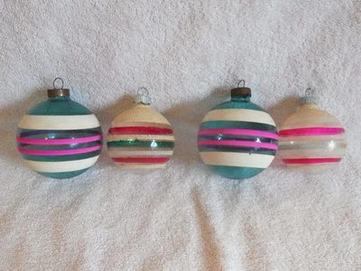 4 adornos vintage a rayas de vidrio Brite brillante azul aguamarina rosa verde sin plata Foto 1 de 4