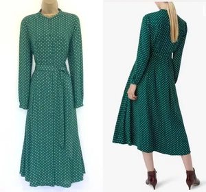 Vestido Camisa Hobbs Reino Unido 12 Excelente Tarini Verde Blanco Forrado a Lunares - Imagen 1 de 13