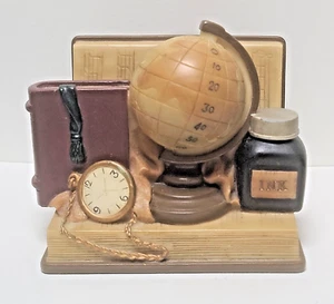 Vintage Desktop Business Card Holder~Sculpture of Music Book/Globe/Ink Bottle - Picture 1 of 9