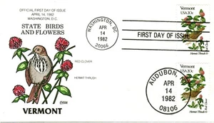 COLLINS HAND PAINTED 1997 Birds And Flowers Vermont Red Clover Hermit Thrush - Picture 1 of 1