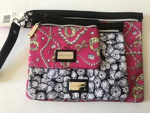 BETSEY JOHNSON PINK/MULTI BREAKFAST AT TIFFANY'S 3 PIECE COSMETIC/VACATION POUCH - Picture 1 of 10