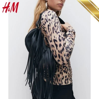H&M 2025 Coated Fringed Crossbody Shoulder Bag Black Women Bag - HM Original - Image 1 of 4