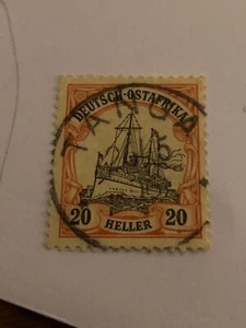 HELLER ALEMÁN ÁFRICA ORIENTAL 1905 20 CON SELLO TANGA TRANSPARENTE - Imagen 1 de 1