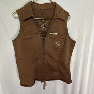 Harley Davidson gilet donna medio marrone e oro gilet corsetto ricamato medio - Foto 1 di 8