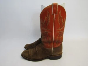 Justin Bent Rail Hombres Talla 10.5 D Naranja Cuero Marrón Gamuza Vaquero Botas Occidentales - Imagen 1 de 11