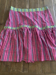Gretchen Scott Stefania Skirt Pink & Green Plaid Pockets Elastic Waist Goddess - Picture 1 of 15