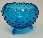 Vintage Fenton Colonial Blue Hobnail Candy Dish Rose Bowl Tri Footed Candy Dish