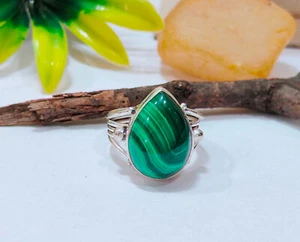 Anillo de malaquita hecho a mano buen diseñador de plata de ley 925 talla 7,5 T170 - Imagen 1 de 4