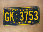 1967 Maryland License Plate # GK:3753
