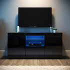 Modern Tv Unit Cabinet Stand High Gloss Doors 135cm With Led Lights Drawers