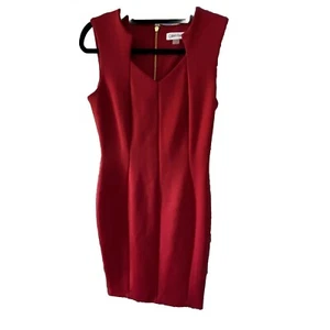 NWT Calvin Klein Scuba Sheath Dark Red Sleeveless Dress Size 8 Zip Org $129 (2G) - Picture 1 of 10