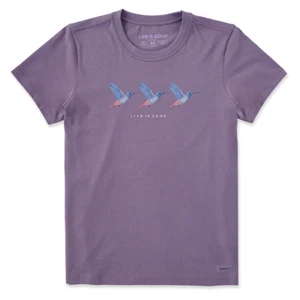 Life is Good. Women's Three Hummingbirds SS Crusher Tee, Dusk Purple - Picture 1 of 2