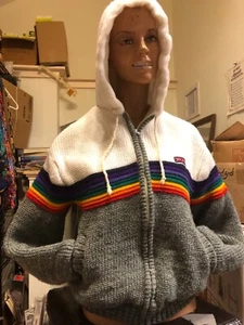 SMALL - Vintage Brittania RAINBOW Sweater Hooded Zip Up Jacket Preppy Fleece Lined - Bild 1 von 8