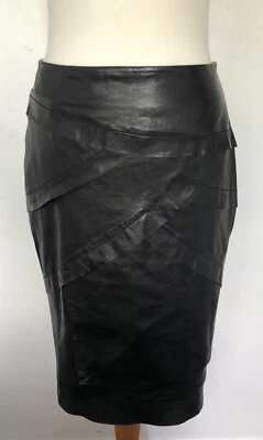 KAREN MILLEN - Soft REAL LEATHER Straight Skirt BLACK Size 8 - Image 1 of 4