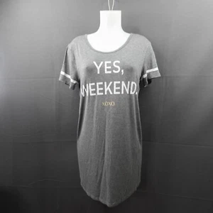 XOXO Womens Sleep Shirt Nightgown Medium Gray Yes Weekend Lounge Cozy Short - Picture 1 of 9