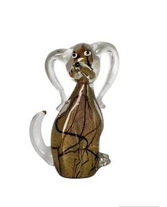 GCA Murano STYLE Art Glass Dog Gold Specks 7.5" Tall - Picture 1 of 8