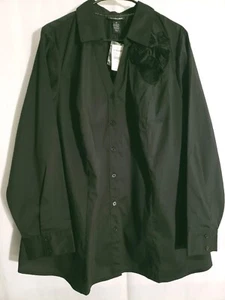 Lane Bryant-NWT-Black Embellished Floral Long Sleeve Vneck Button Shirt Top-26 - Picture 1 of 6