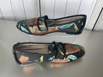ZARA BASIC Black Orange Green Blue Floral Brocade fabric Fringe Loafers 41 - Image 1 of 4