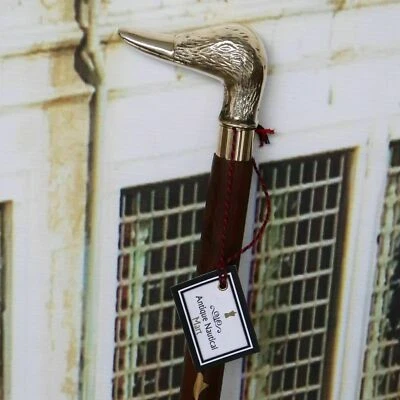 Solid Brass Brown Wooden Walking Cane Duck Design Head Handle Handmade Stick  - Image 1 of 4