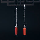 I04 Earring Silver 925 Cylinder Red Agate on Chains