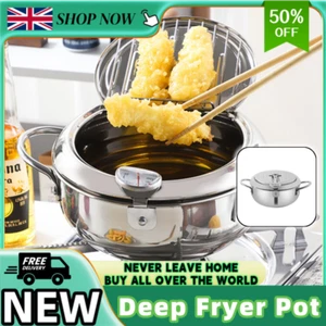 Stainless Steel Deep Fryer Pot with Lid Oil Drip Rack Thermometer for chips New - Picture 1 of 12