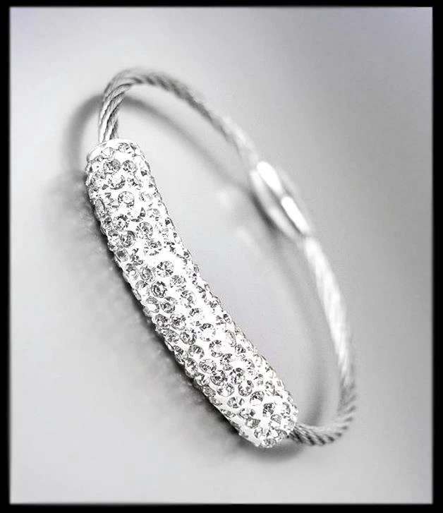 EXQUISITE Shimmer White Resin Crystals Silver Cable Magnetic Clasp Bracelet - Image 1 of 1
