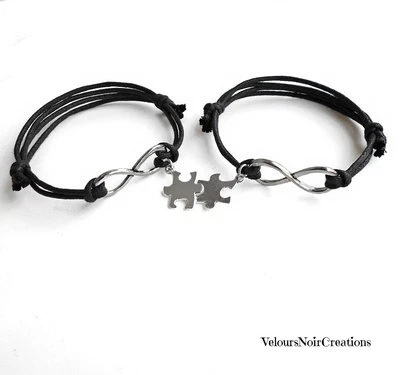 Coppia bracciali infinito e ciondolo puzzle  regolabili regalo amore  - Immagine 1 di 4