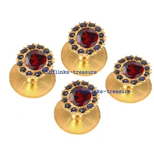 Natural Garnet & Sapphire Gemstones Gold Plated 925 Silver Tuxedo Buttons set #9 - Picture 1 of 6