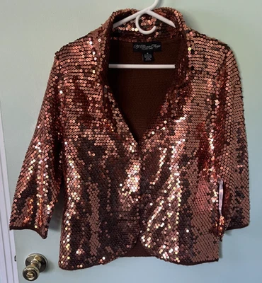 Chaqueta My Favorite Things By Colleen Lopez Lentejuelas Doradas 2 Botones Talla M - Nueva Foto 1 de 4