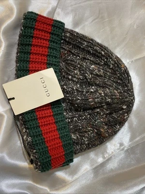 Gucci Gorro Tejido Lana Lana Carbón con Rayas Rojas/Verdes (Unisex) Foto 1 de 4